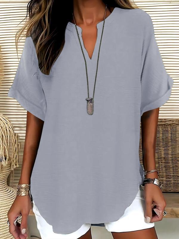 Xalina - Soft-Touch Notched-Neck Blouse