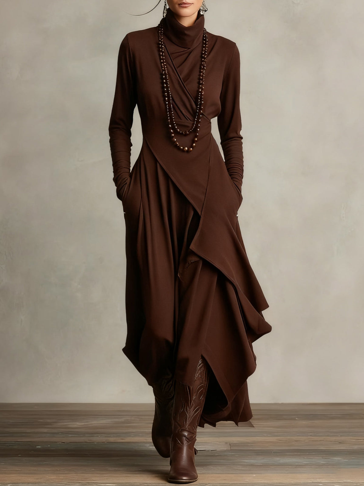 Celenora - Soft-Touch High-Collar Maxi Dress