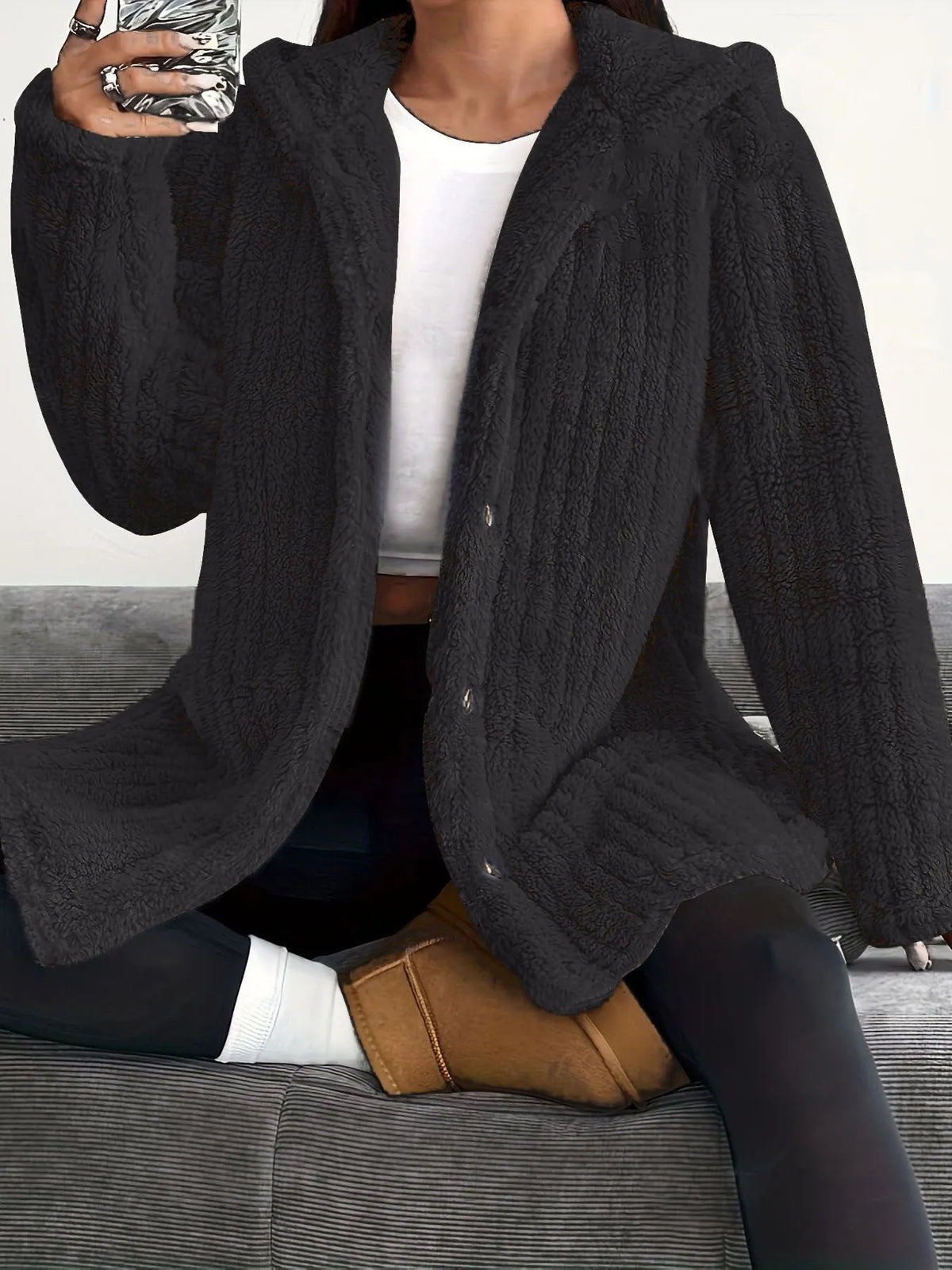 Bellarisse - Cozy Textured Hooded Jacket